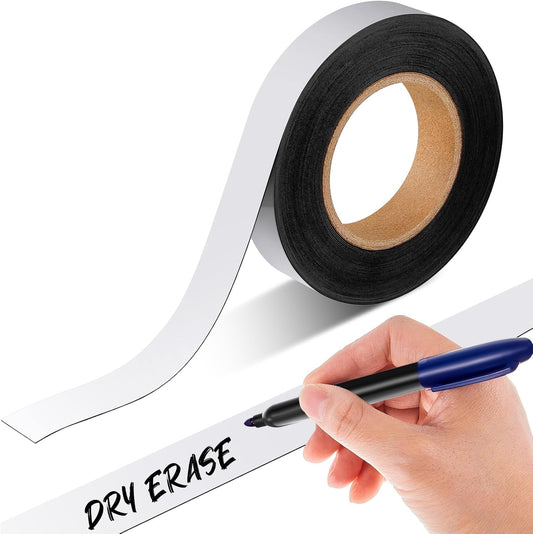 Amylove 1 x 50 ft Magnetic Tape Strip Roll, Dry Erase Label, Writable Magnets Sticky Labels, Flexible Magnet Dry Erase Tape Strips for Whiteboards, Refrigerator, Crafts, DIY Storage
