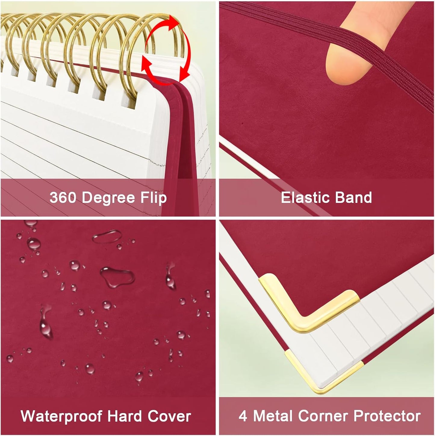 Mousbull Top Spiral Notebook, A5 Hardcover Top Bound Steno Pads, 240 Pages 100gsm College Ruled Left Handed Notebook Journal for Work, School, Meeting Writing - Red, 5.9" x 8.5"