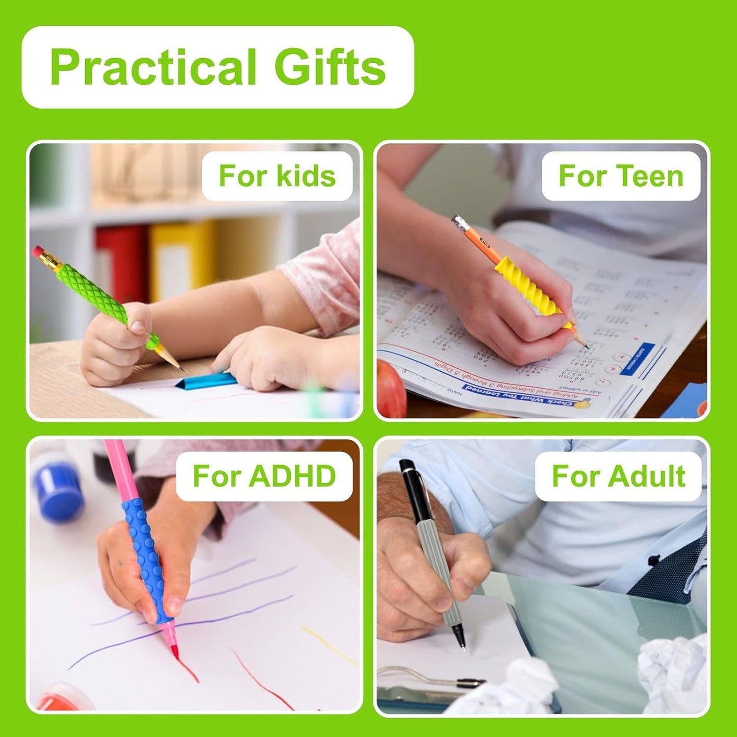 8 Pack Textured Pencil Grips for Kids, Teens, Adults, Silicone Sensory Fidget Sleeves for ADHD, Autism, Anxiety & Stress Relief (Color 3)