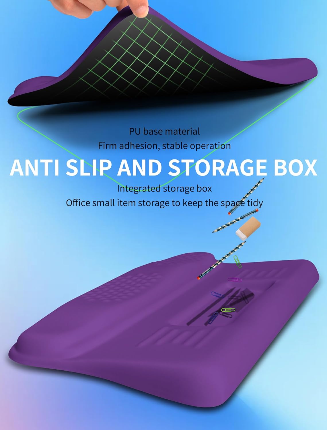 Ergonomic Wave Wrist Rest with Keyboard Stand, Cushioned Palm Rest, Comfortable Integrated Memory Foam for Natural Typing and Relieve Wrist Pain, Rich Purple