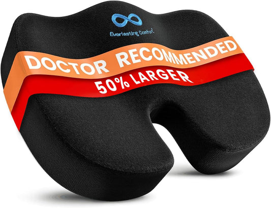 Everlasting Comfort Doctor Recommended Memory Foam Seat Cushion for Office Chairs & Car - Ergonomic Office Desk Accessories - Cushions for Tailbone Pain Relief, Sciatica (Black, X-Large)