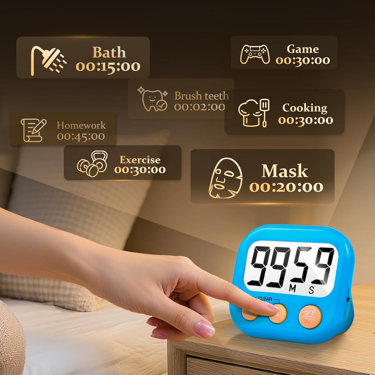 6 Pack Digital Kitchen Timer Small Classroom Timers for Kids Teachers (Blue&Purple)