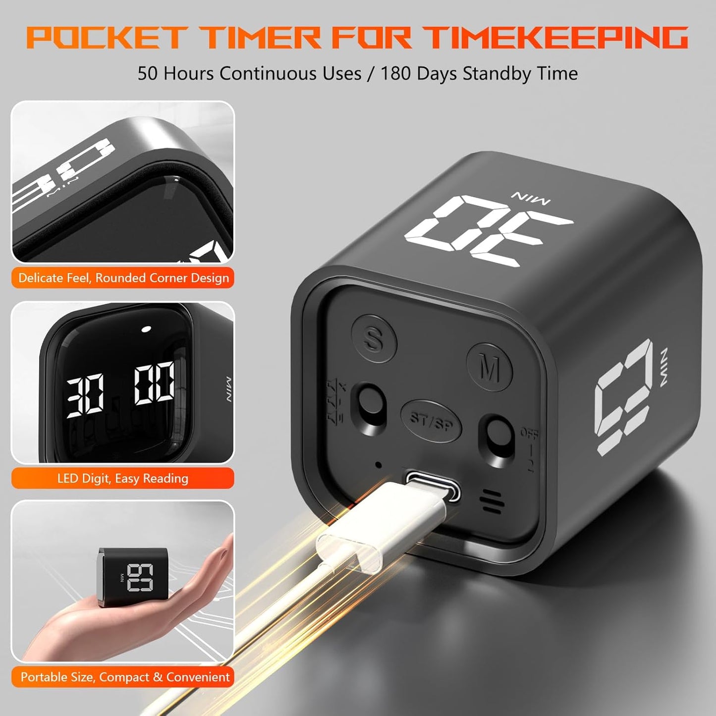 Cube Pomodoro Timer, Desk Productivity Timer 5/10/30/60 Minutes & Custom Countdown, Adjustable & Silent Visual Timer, ADHD Tool Flip Rotating Portable Multi Timers for Study Task Work Kitchen School