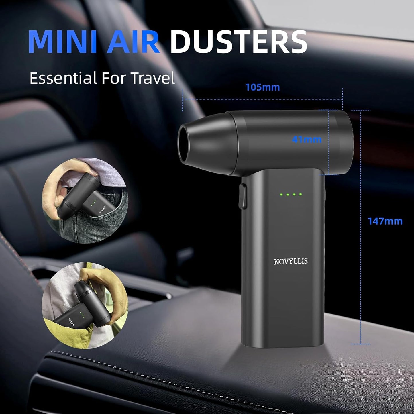 Electric Compressed Air Duster Mini Blower Cordless with Mini Vacuum Lighting 180,000 RPM Cleaner 5 Speed Handheld 3 in 1 USB-C for Computers Keyboards Electronics Home Car BBQ Grill