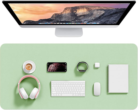 Hsurbtra Desk Pad, 35.5" x 17" PU Leather Desk Mat, XXL Extended Mouse Pad, Waterproof Desktop Blotter Protector, Non-Slip Ultra Thin Large Laptop Keyboard Writing Mat for Office Home, Lake Green