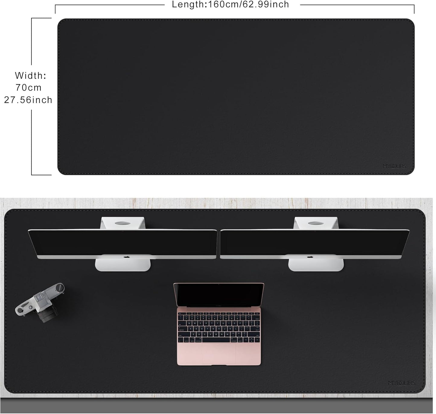 Mydours Giant Desk Mat, 63 x 28 inch Extended PU Leather Desk Pad, Gaming Desk Mat for Home Office Desk, Mouse Pad for Home Office & Computer Workstation, Extra Pad for Standing Desk (Black)