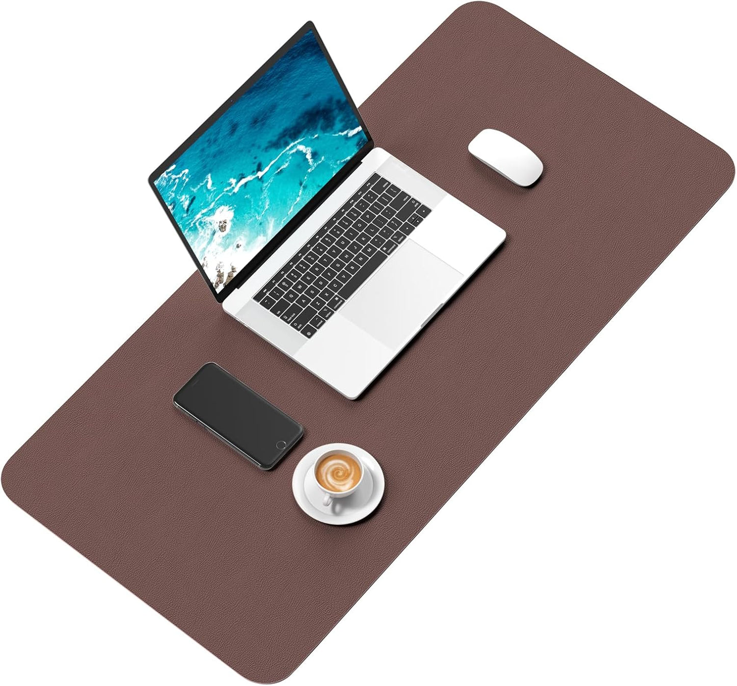 Hsurbtra Desk Pad, 30" x 14" PU Leather Desk Mat, XL Extended Mouse Pad, Waterproof Desktop Blotter Protector, Non-Slip Ultra Thin Large Laptop Keyboard Writing Mat for Office Home, Dark Oak