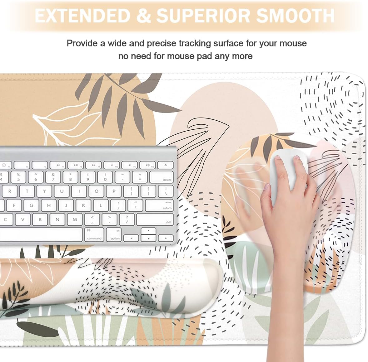 Keyboard Wrist Rest Large Mouse Pad Wrist Support for Computer, 4 in 1 Memory Foam Keyboard Pad Desk Mat Ergonomic Hand Rest Wrist Cushion for Home Office Gaming - Minimalist Plant
