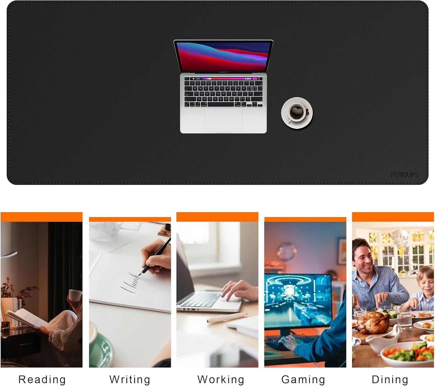 Mydours Giant Desk Mat, 63 x 28 inch Extended PU Leather Desk Pad, Gaming Desk Mat for Home Office Desk, Mouse Pad for Home Office & Computer Workstation, Extra Pad for Standing Desk (Black)