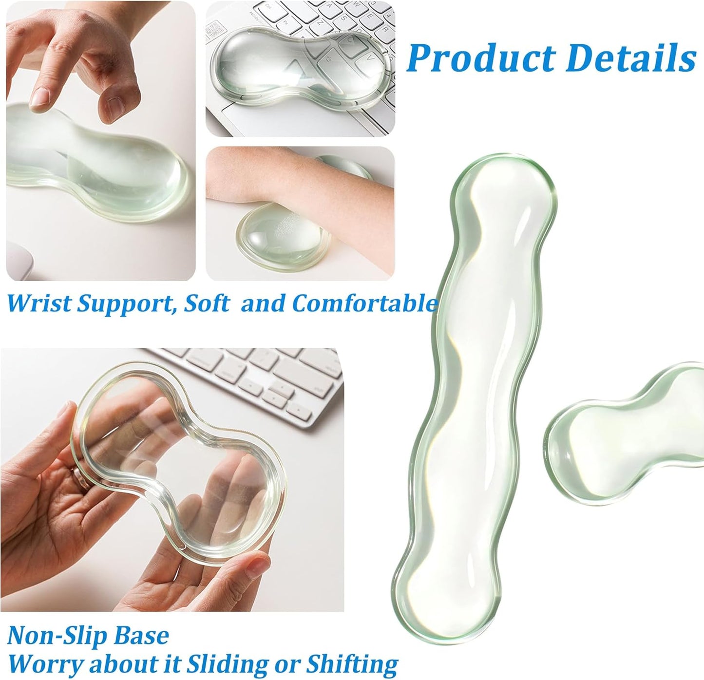 Clear Gel Wrist Rest for Keyboard, Ergonomic Keyboard Wrist Rest for Typing Pain Relief, Keyboard Arm Rest for Office, Gaming, Computer, Laptop - Transparent Green