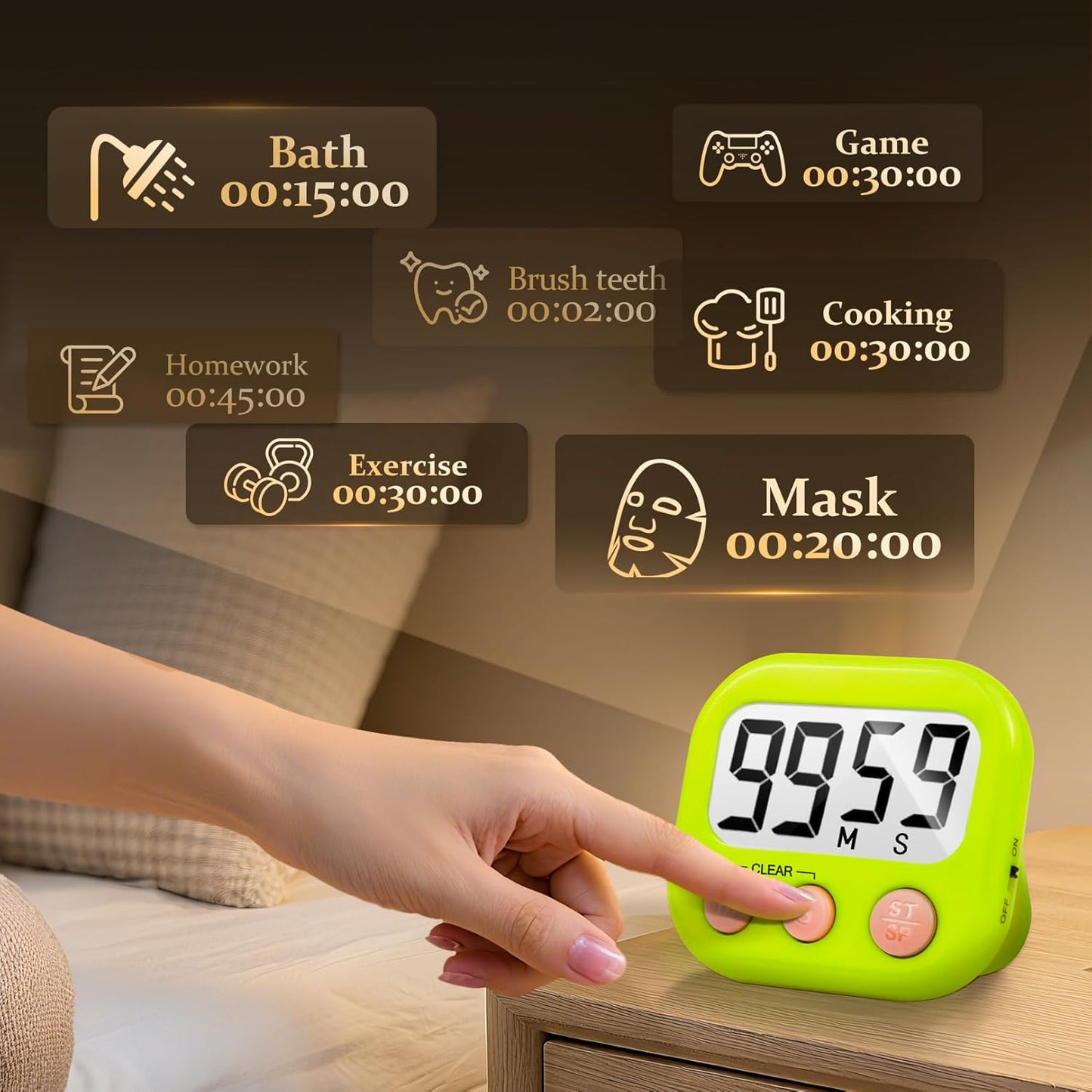 12 Pack Digital Kitchen Timer Small Classroom Timers for Kids Teachers (Orange&Green)