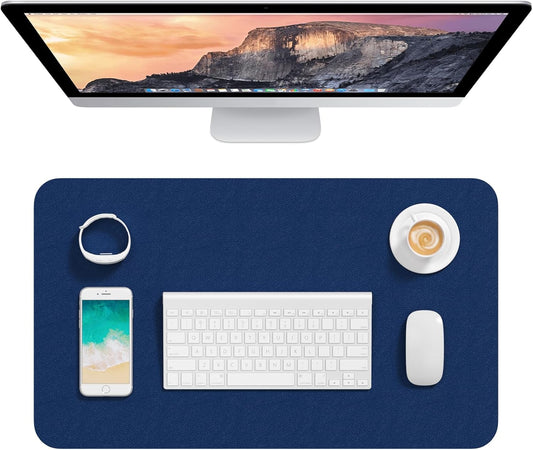 Hsurbtra Desk Pad, 23.6" x 13.8" PU Leather Desk Mat, M Extended Mouse Pad, Waterproof Desktop Blotter Protector, Non-Slip Ultra Thin Small Laptop Keyboard Writing Mat for Office Home, Navy Blue