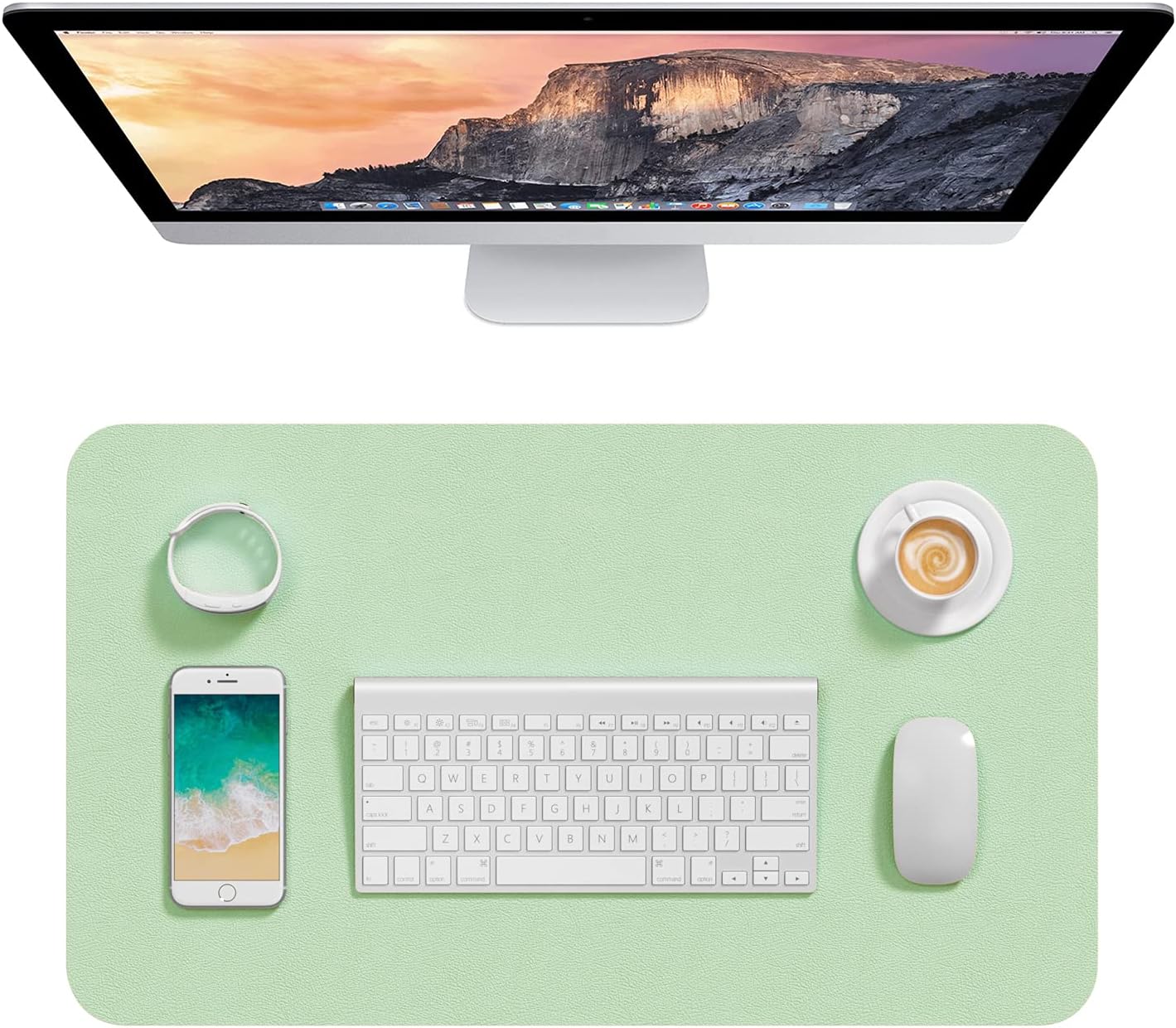 Hsurbtra Desk Pad, 23.6" x 13.8" PU Leather Desk Mat, M Extended Mouse Pad, Waterproof Desktop Blotter Protector, Non-Slip Ultra Thin Small Laptop Keyboard Writing Mat for Office Home, Lake Green