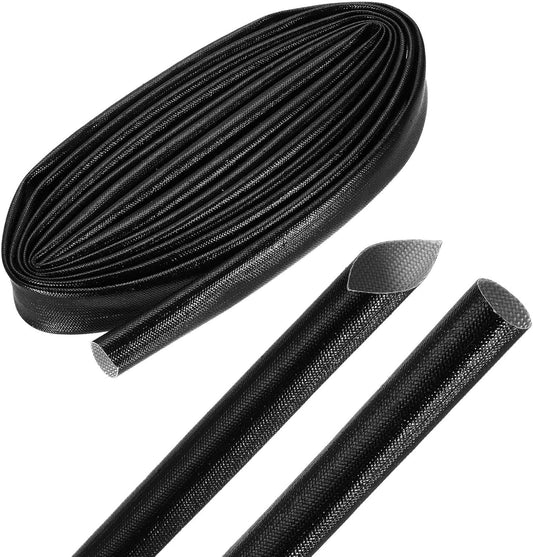 MECCANIXITY 10ft Braided Cable Sleeve, 0.7" ID 200C High Temperature 1500V Fiberglass Wire Insulation Cord Protector Organizer Wires Management for Motor Engine Fuel Line, Black