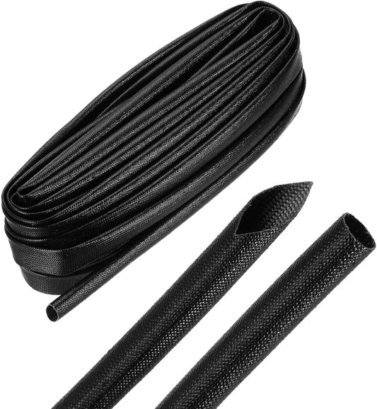 MECCANIXITY 30ft Braided Cable Sleeve, 0.4" ID 200C High Temperature 1500V Fiberglass Wire Insulation Cord Protector Organizer Wires Management for Motor Engine Fuel Line, Black