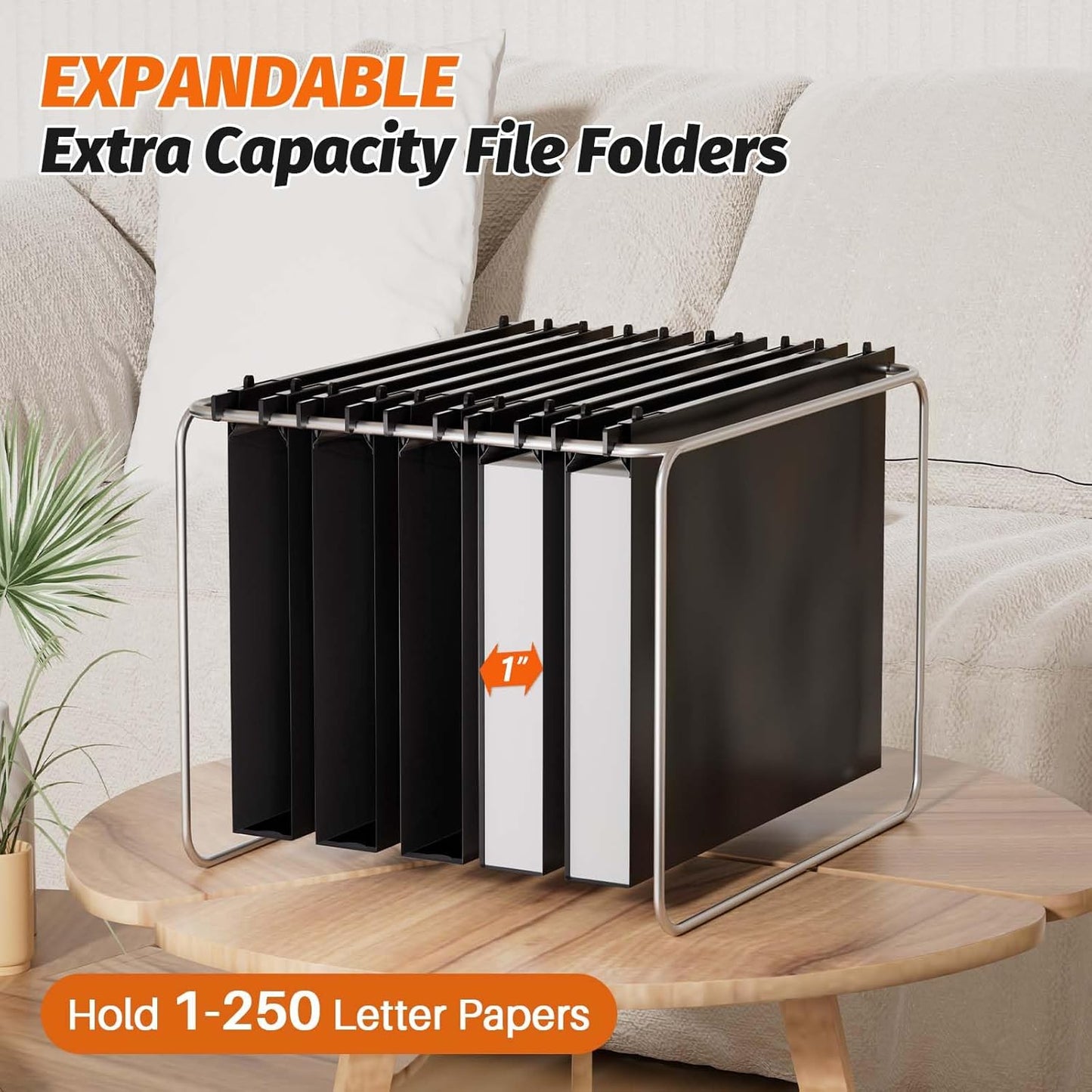 Extra Capacity Plastic Hanging File Folders,12 Pack Reinforced Hang Folder,Heavy Duty 1 Inch Expansion,Filing Cabinet Folders Letter Size for Bulk Files/Medical Charts (No Sealed, Black)