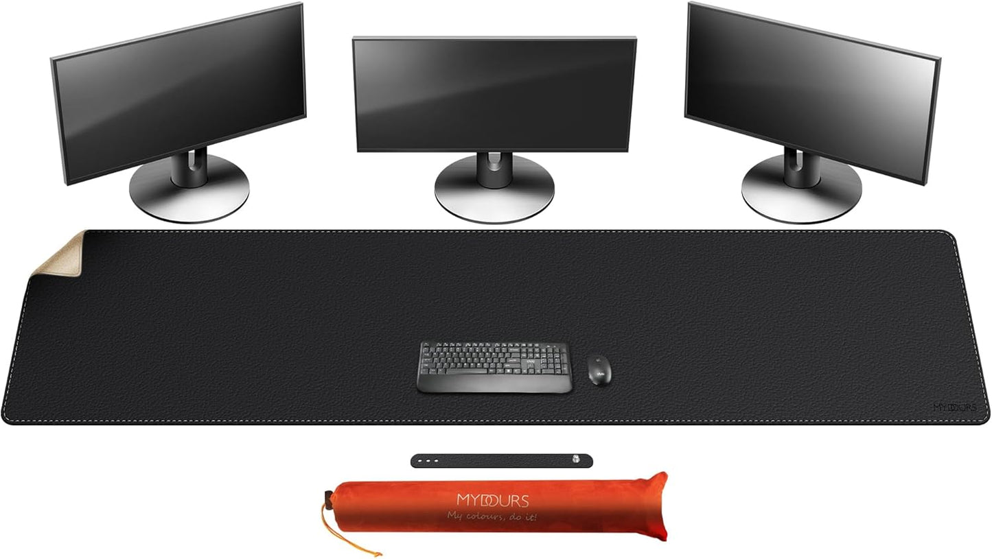 Mydours 79" x 20" Super Large Desk Mat, PU Leather & Cork Desk Pad, Extra Large XXXL Desk Mouse Pad for Workstation, Office, Home, Computer Desk Mat with Keyboard & Mouse (Black)