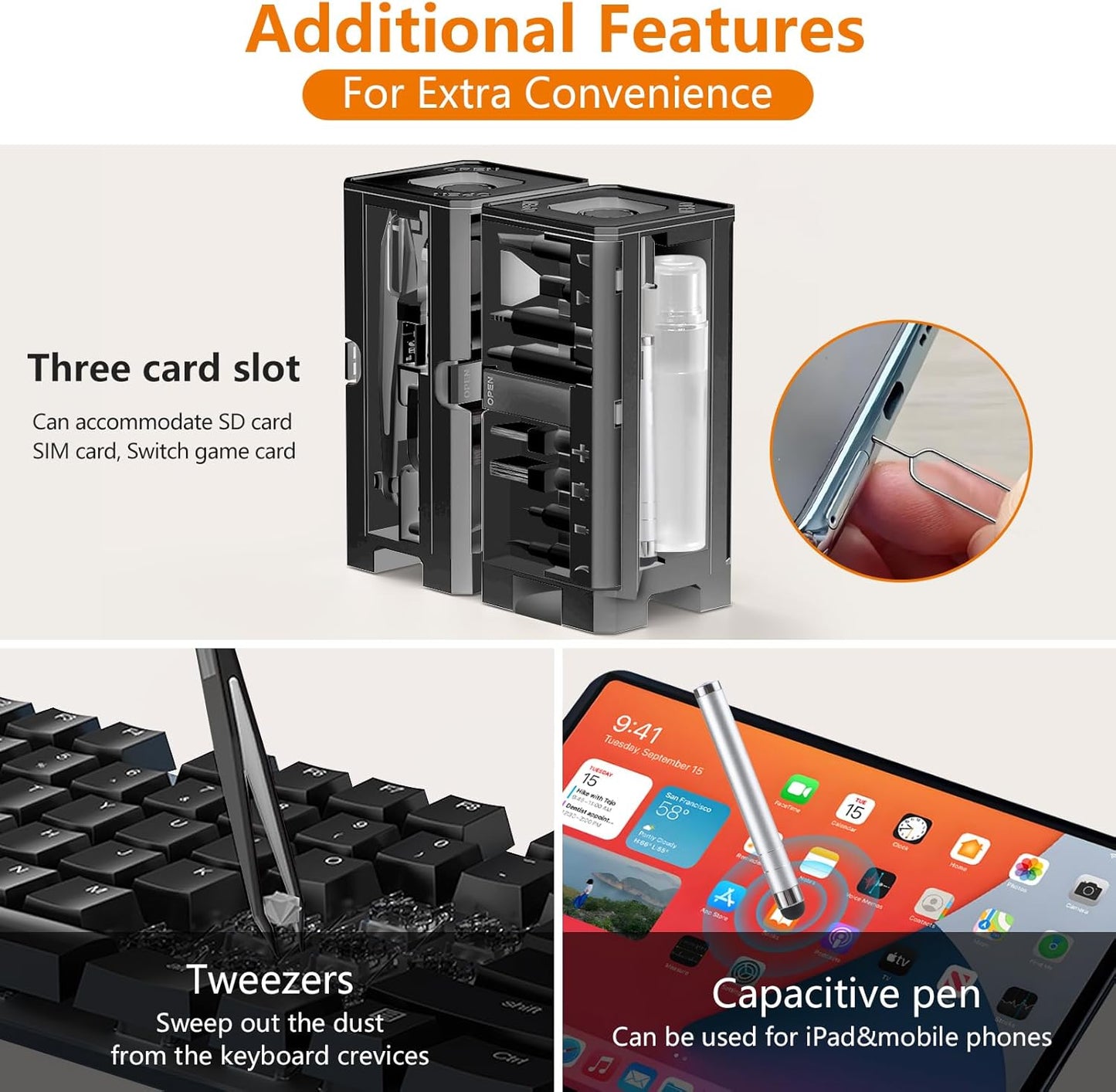 Cell Phone Cleaning Kit, iPhone Cleaning Kit for Charging Port Cleaner Keyboard Cleaning Kit for Airpods/Android/USB C/Earbuds/Laptop/iPad/Camera Lens with Stylus Pen (Black)