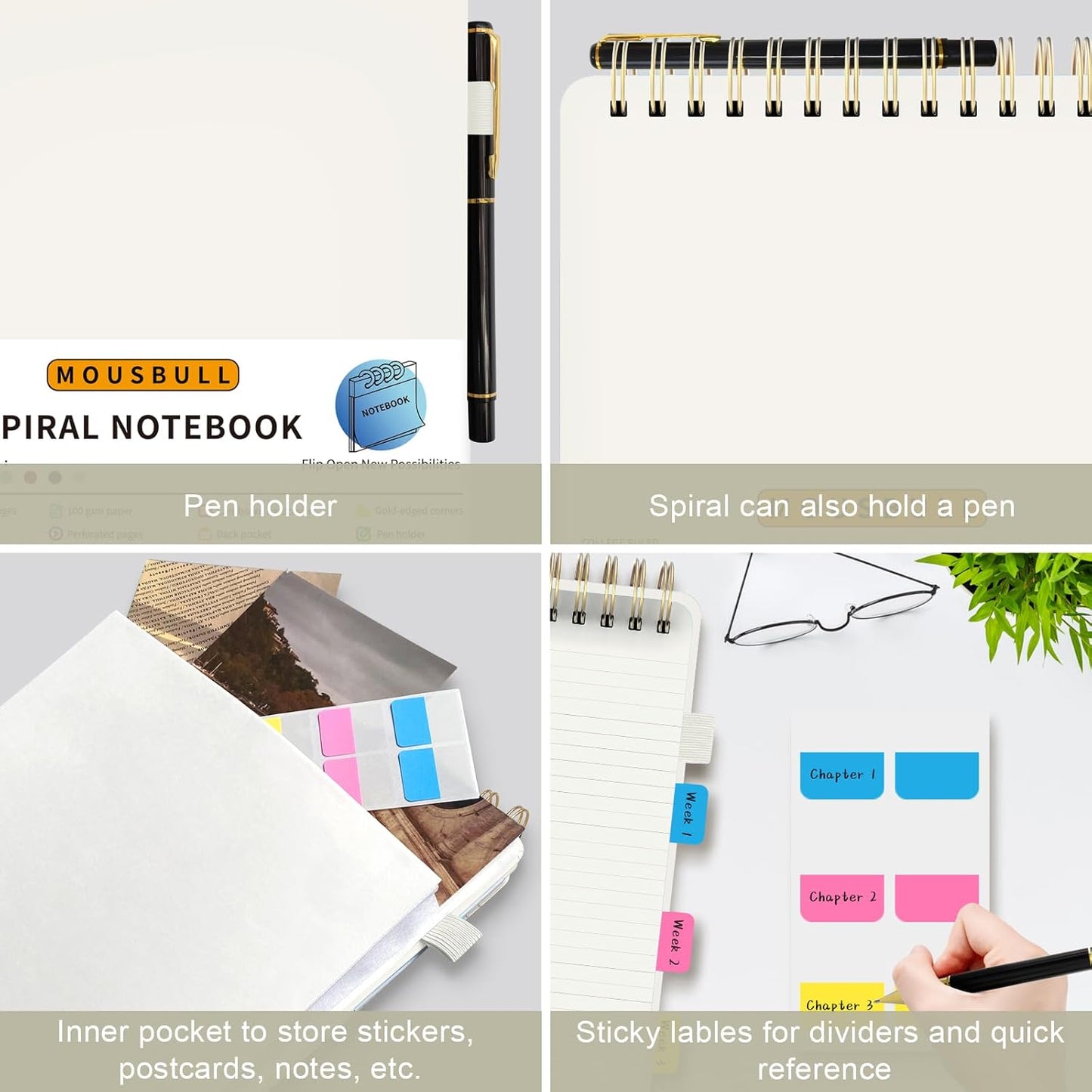 Mousbull Top Spiral Notebook, A4 Hardcover Top Bound Steno Pads, 240 Pages 100gsm College Ruled Left Handed Notebook Journal for Work, School, Meeting Writing - Beige, 8.5" x 11"