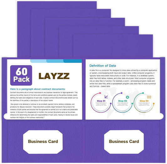 Folders with Pockets, LAYZZ 60 Pack Paper Pocket Folders, 2 Pocket File folders Fits Letter Size Paper, for School Office and Home (Purple)