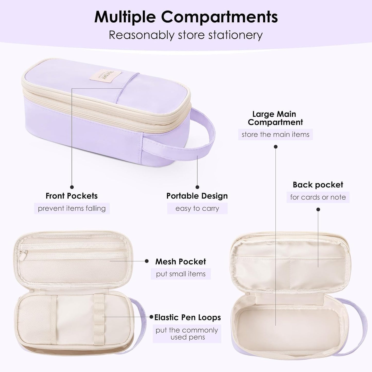 SKYDUE Cute School Supplies 38 PCS, Pencil Case with 12 Pastel Highlighters, 5 Black Gel Pens, Mechanical Pencils, College Essentials Students Stationary Set Purple