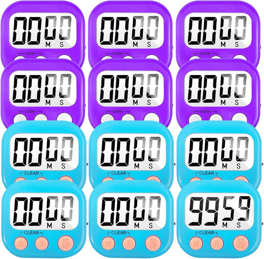 12 Pack Digital Kitchen Timer Small Classroom Timers for Kids Teachers (Blue&Purple)