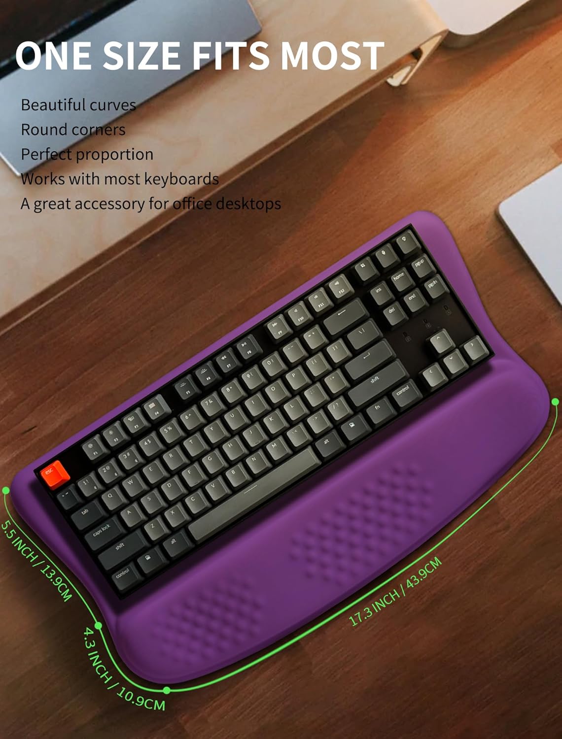 Ergonomic Wave Wrist Rest with Keyboard Stand, Cushioned Palm Rest, Comfortable Integrated Memory Foam for Natural Typing and Relieve Wrist Pain, Rich Purple