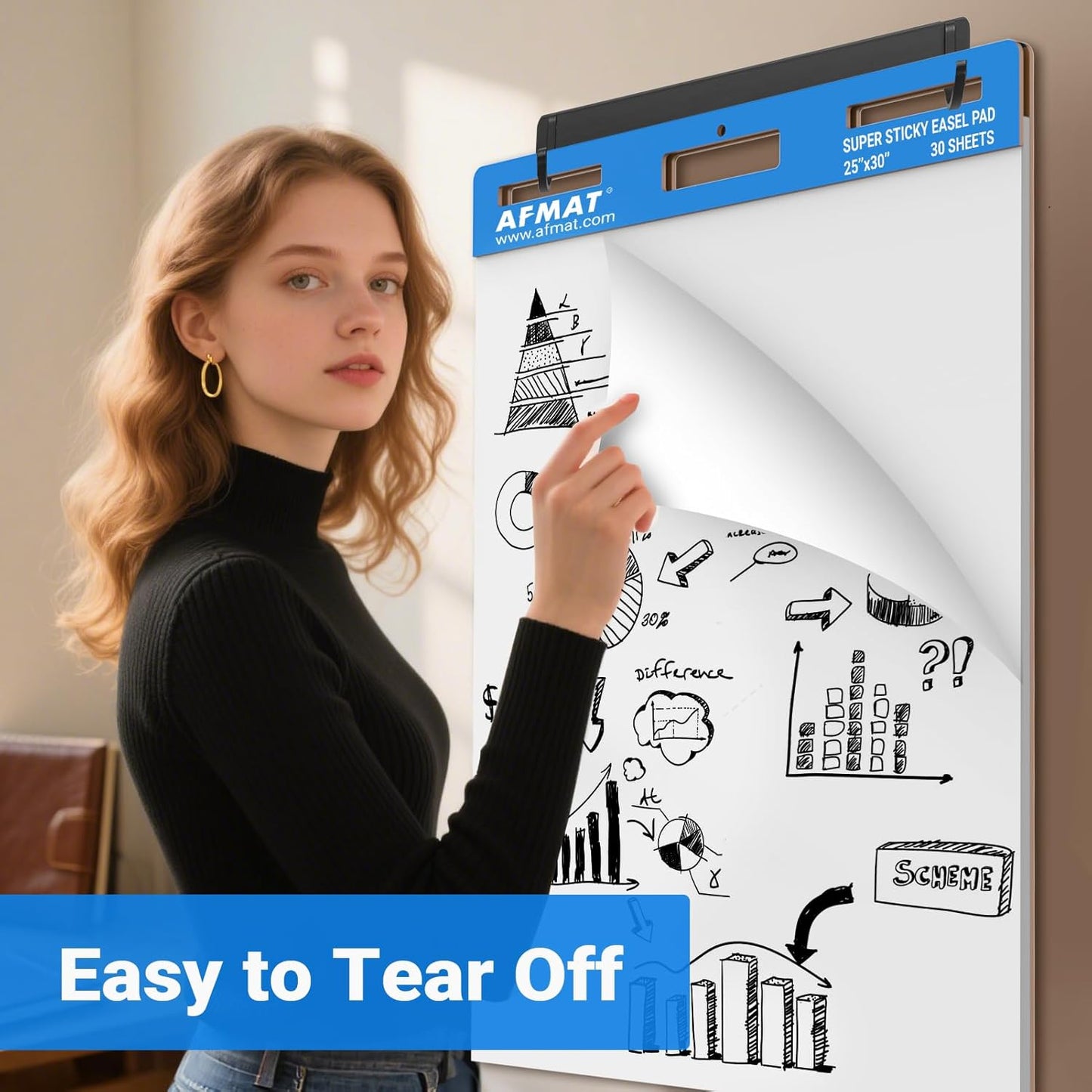 AFMAT Sticky Easel Pads, 25 in x 30 in Flip Chart Paper for Teachers, Super Sticky & Bleed-Resistant, Self-Stick Anchor Chart Paper for Office/Classroom/Whiteboard/Wall/Windows, 30 Sheets/Pad, 5 Pads