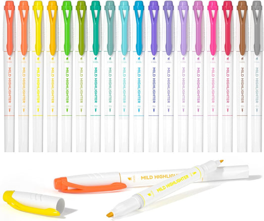 Shuttle Art Pastel Highlighters, 18 Colours Dual Tip Highlighters, Highlighter Markers Assorted Colours, Perfect for Colouring, Underlining, Highlighting, Journaling in School Office Home