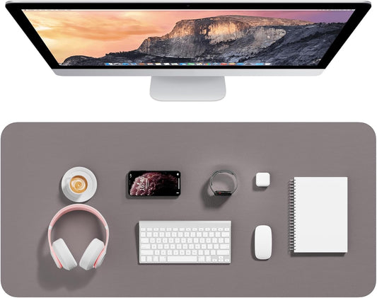 Desk Pad, 35.5" x 17" PU Leather Mat, XXL Extended Mouse Waterproof Blotter Protector, Ultra Thin Large Laptop Keyboard Non-Slip Writing Pad for Office Home, Light Gray