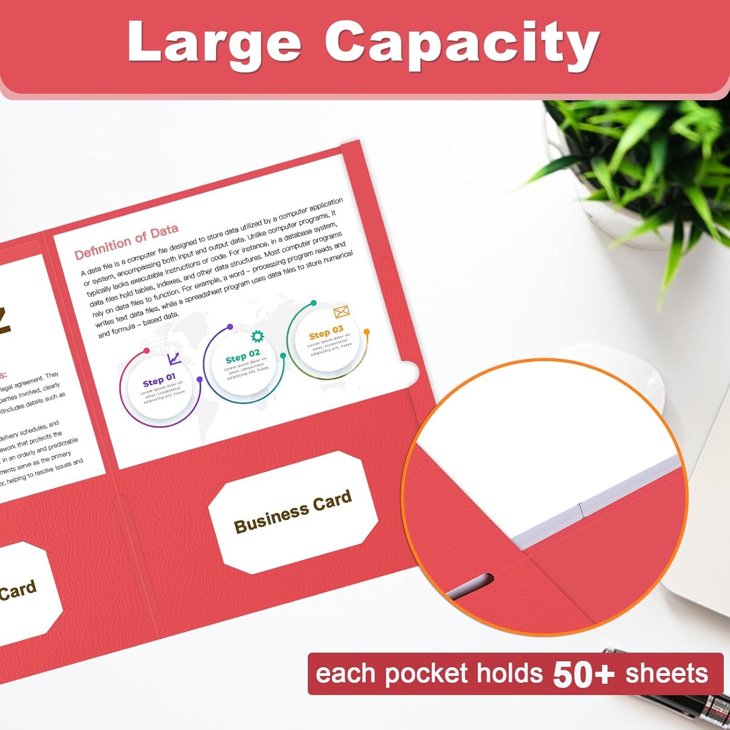 Folders with Pockets, LAYZZ 60 Pack Paper Pocket Folders, 2 Pocket File folders Fits Letter Size Paper, for School Office and Home (Red)