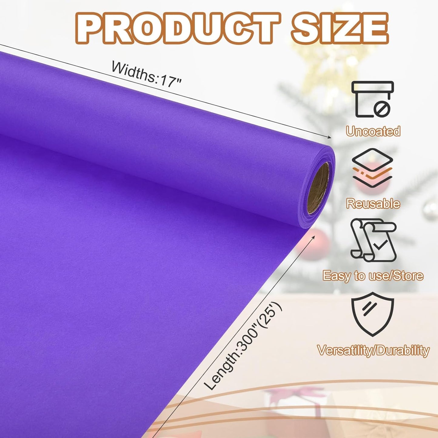 PATIKIL Wrapping Paper, 17" x 300"(25') 70 GSM Craft Paper Roll Kraft Packing Paper for Poster Bulletin Board, Gift Wrapping, Violet Blue