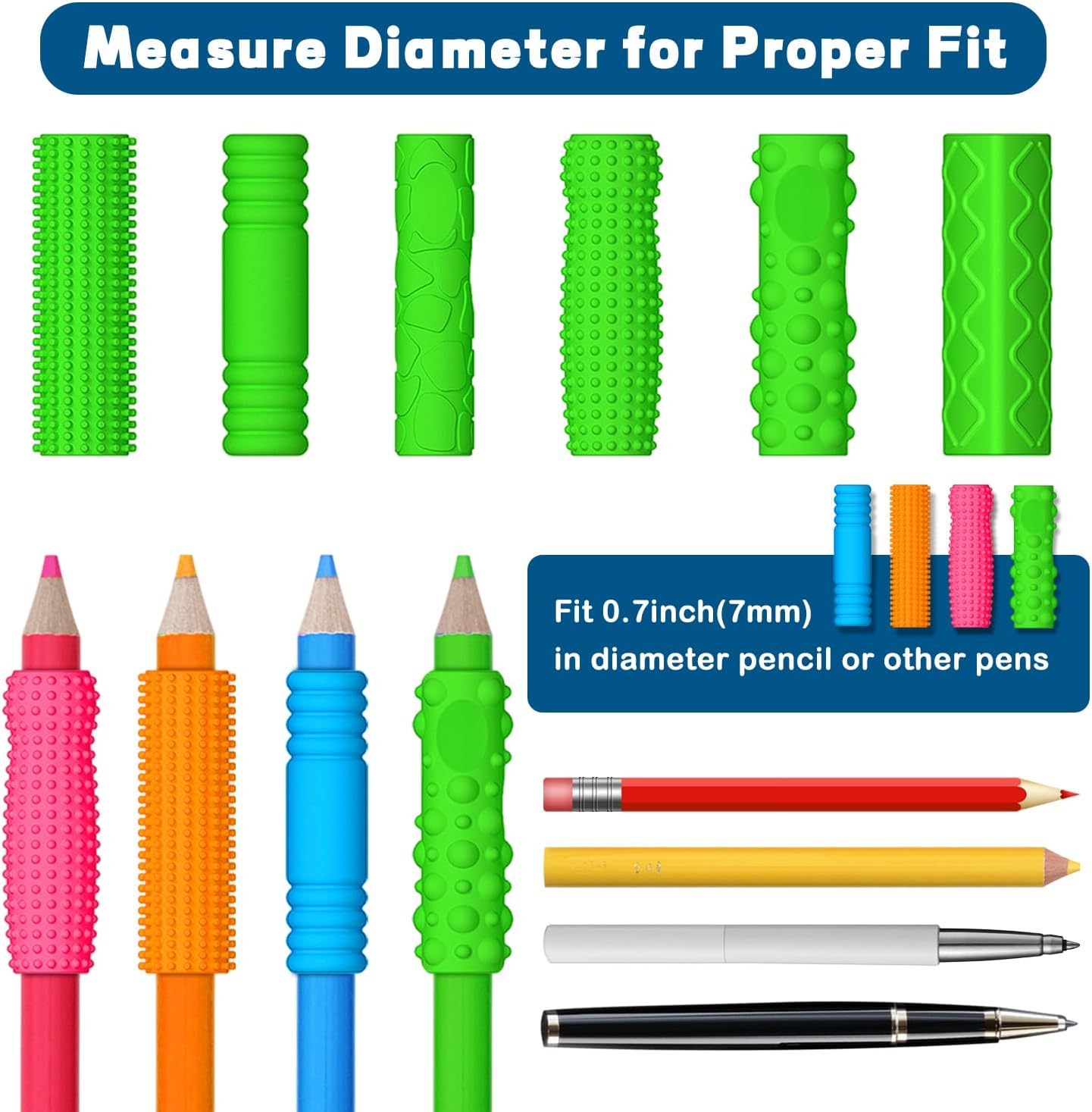 Textured Pencil Grips for Kids & Adults - 24 Pack Sensory Fidget Toys for ADHD, Autism - Quiet Classroom & Office Tools for Anxiety Relief Stress Relief - Educational Supplies, Student Rewards&Gifts