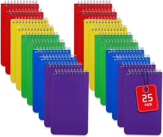 25 Pack Spiral Memo Pads 3x5 Inch,Spiral Memo Books,5 Color Mini Spiral Notepads,Mini Note Pads College Ruled Small Notepad,Top Bound Memo Notepads Pocket Notebook for Home Office School,75 Sheets/Pad