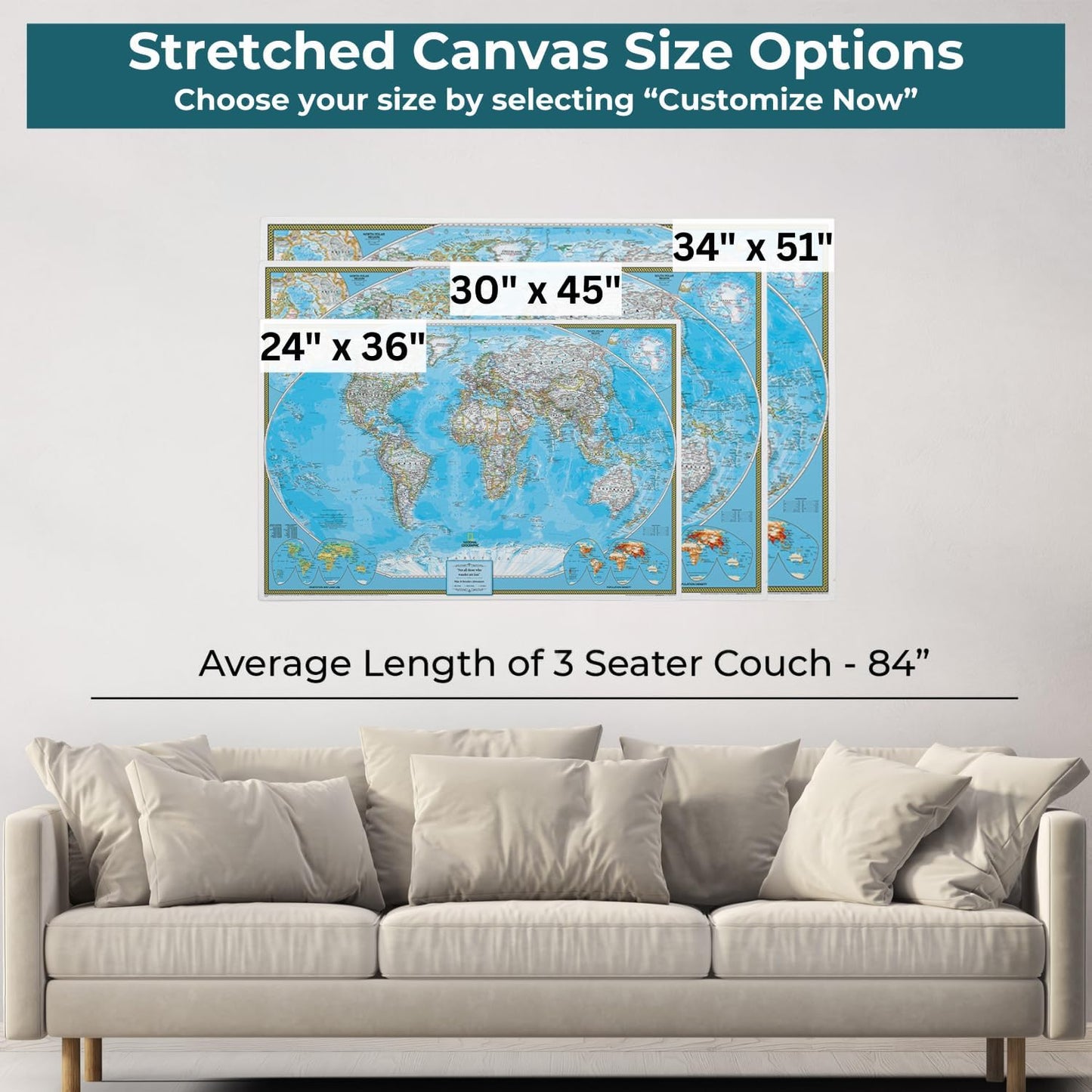 Push Pin Travel Maps Classic World Pin Board – Personalized Stretched Canvas Travel Map with Pins, Adventure Wall Art Décor for Tracking Trips - 24" x 36"