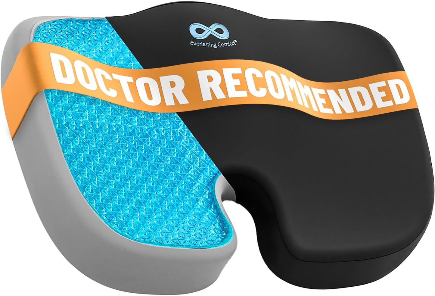 Everlasting Comfort Doctor Recommended Memory Foam Seat Cushion for Office Chairs & Car - Ergonomic Office Desk Accessories - Cushions for Tailbone Pain Relief, Sciatica (Black Cooling, Large)