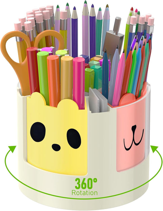 Uniclife 360° Rotating Pen Holder for Desk, 13 Slots Rotating Pencil Holder with Stickers, 360 Degree Spinning Desk Organizer, Cute Desktop Stationery Organizer Marker Organizer Art Supply Organizers