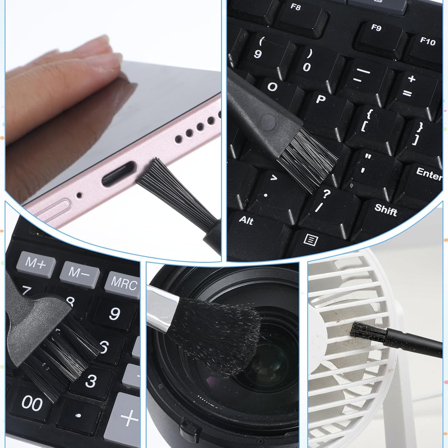 Mini Keyboard Brush, 5 Pcs PP Handle Nylon Anti-Static Keyboard Cleaning Brushes Kit Portable Dusting Brushes for Keyboards Car Interior Motherboard Camera Small Electronics Cleaning