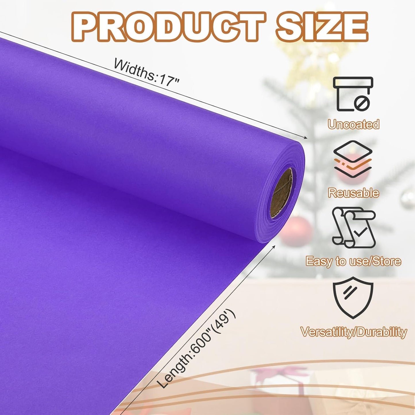 PATIKIL Wrapping Paper, 17" x 600"(49') 70 GSM Craft Paper Roll Kraft Packing Paper for Poster Bulletin Board, Gift Wrapping, Violet Blue