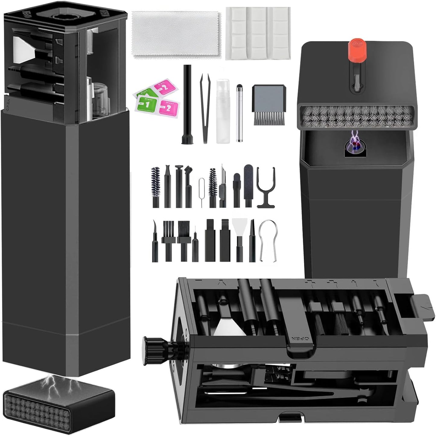 Cell Phone Cleaning Kit, iPhone Cleaning Kit for Charging Port Cleaner Keyboard Cleaning Kit for Airpods/Android/USB C/Earbuds/Laptop/iPad/Camera Lens with Stylus Pen (Black (with Putty and Cloth))