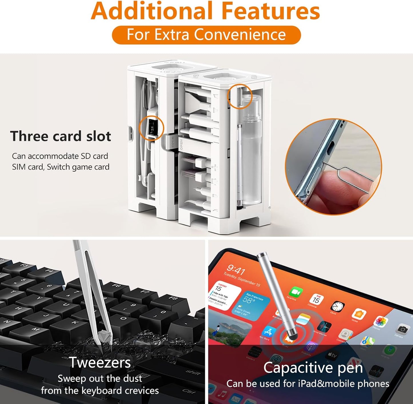 Cell Phone Cleaning Kit, iPhone Cleaning Kit for Charging Port Cleaner Keyboard Cleaning Kit for Airpods/Android/USB C/Earbuds/Laptop/iPad/Camera Lens with Stylus Pen (White (with Putty and Cloth))