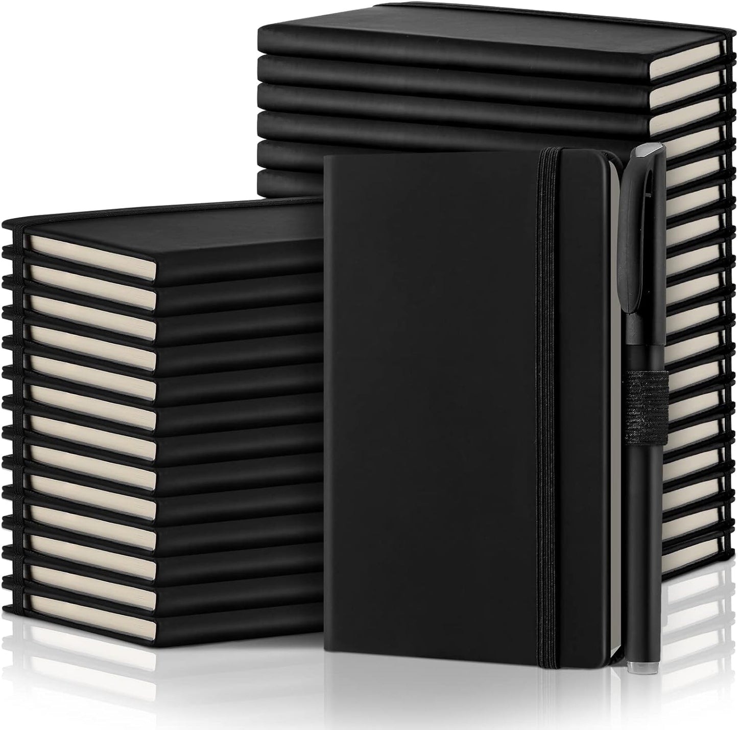 Laumoi 36 Sets Pocket Notebook Journals with Pens A6 Cute Small Journal Notebook Ruled Lined Mini Notepad Hardcover Executive Notebooks Set with Pen Holder for School Office, 3.7 x 5.7 Inch (Black)