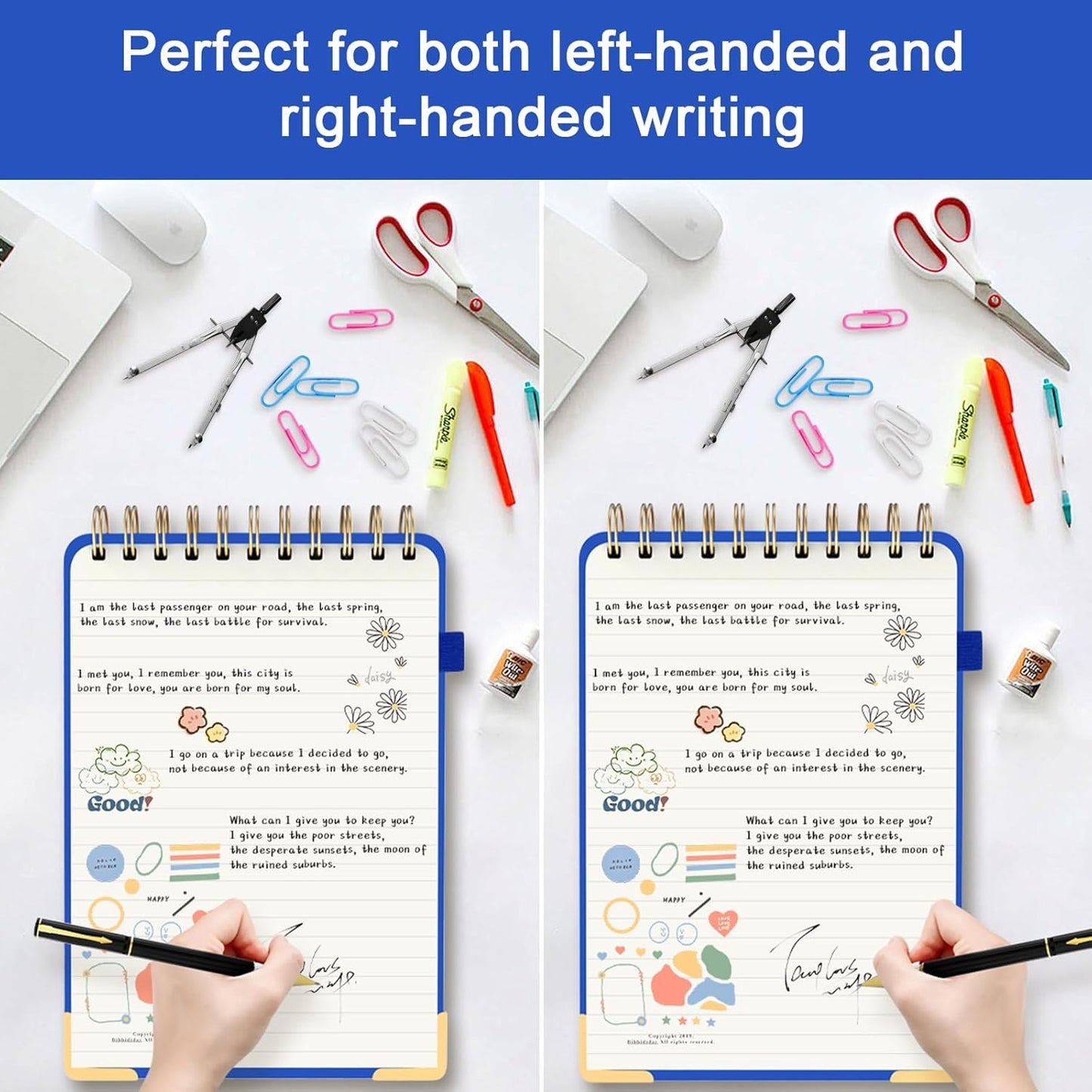 Mousbull Top Spiral Notebook, A5 Hardcover Top Bound Steno Pads, 240 Pages 100gsm College Ruled Left Handed Notebook Journal for Work, School, Meeting Writing - Navy Blue, 5.9" x 8.5"