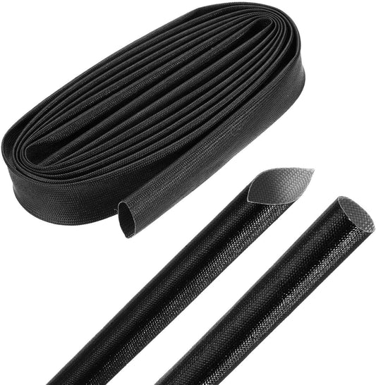 MECCANIXITY 10ft Braided Cable Sleeve, 0.8" ID 200C High Temperature 1500V Fiberglass Wire Insulation Cord Protector Organizer Wires Management for Motor Engine Fuel Line, Black