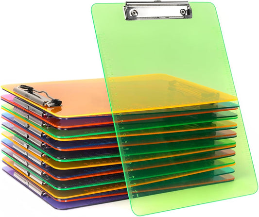 Dynta Plastic Clipboards 20 Pack A4/Letter Size (8.5x11 Inch) - Transparent Colored Writing Boards with Low-Profile Clips & Hanging Loops, Lightweight & Sturdy for Office, School, Art Projects