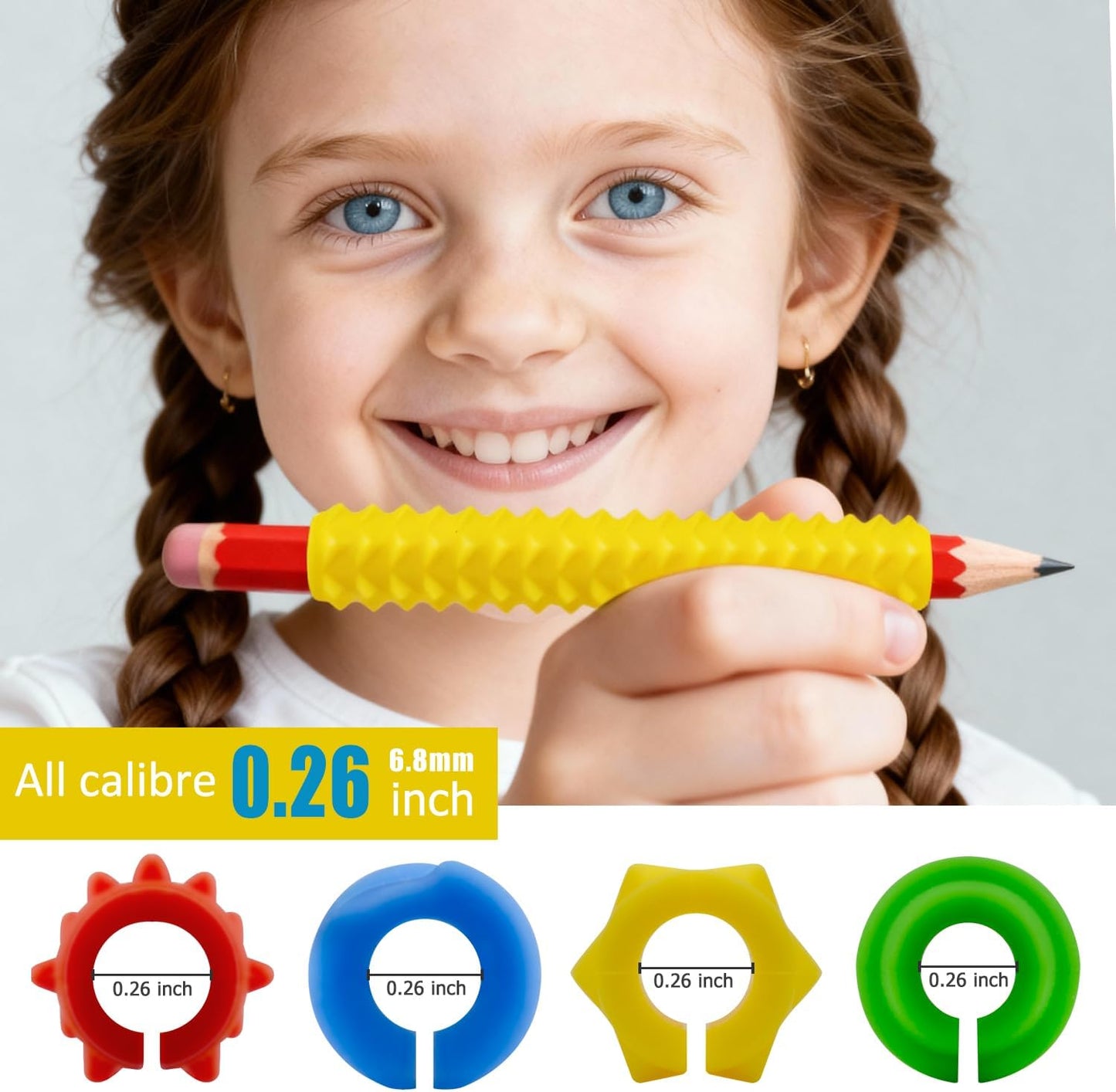 Sequiay 4 Pcs Length Pencil Grips Handwriting, Textured Silicone Pencil Grip - ADHD Tools, Fidgets for Classroom Toy, Helps Ease Autism, Anxiety, and Stress