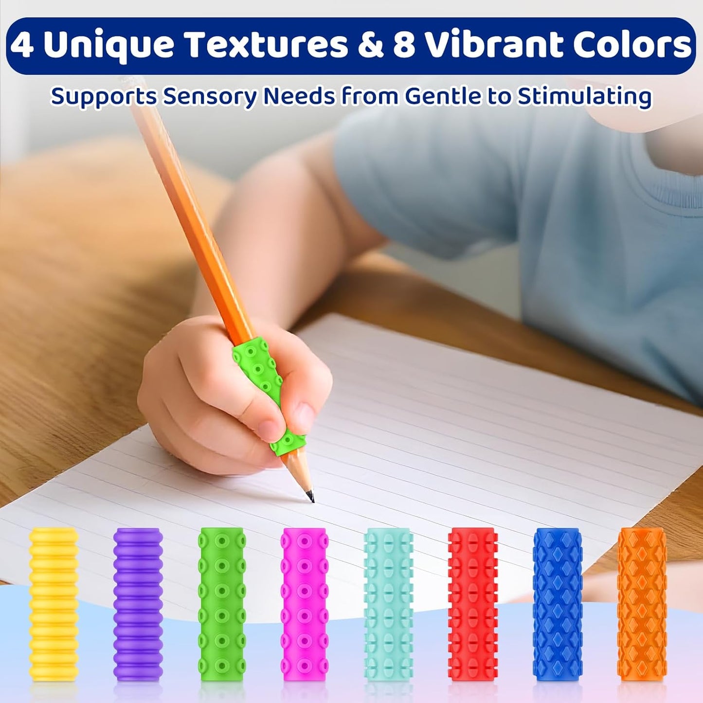 Textured Pencil Grips for Kids, Teens & Adults – 24PC Sensory Fidget Toys for ADHD, Autism, Anxiety & Stress Relief - Ideal for Teachers as Educational Tools or Classroom Rewards
