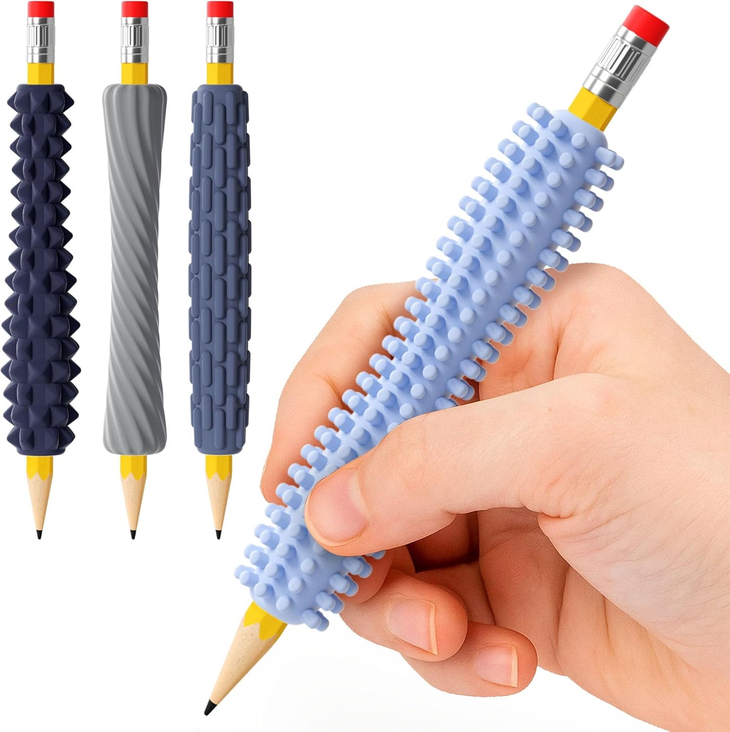 ELETIUO 4-Pack Sensory Fidget Pencil Grips,Textured Silicone Sleeves for Anxiety & Focus. Quiet Classroom & Travel Fidget Tool for Kids and Adults.Aids Fine Motor Skills,ADHD, Autism