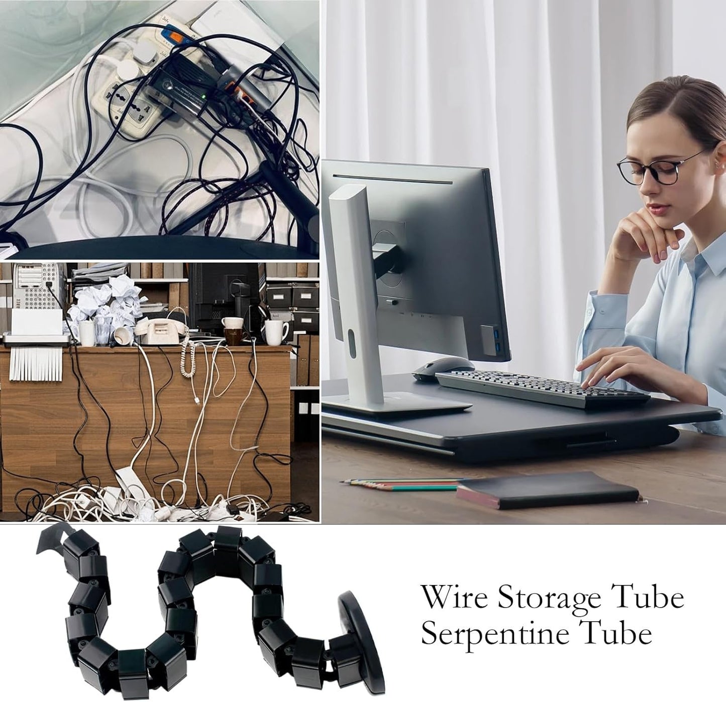 Cable Management Tube,Flexible Snake Shape Wire Protector Tubing | Cord Protector Sleeve - for Pc TV Phone Laptop Tablet Cinema Home Dorm School