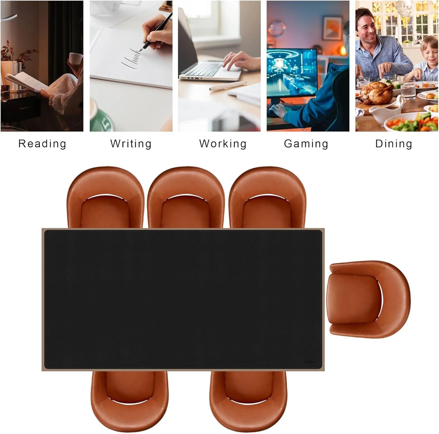 Mydours Giant 71" x 36" PU Leather Desk Pad, Super Large Surface for Maximum Coverage, Professional Office Mat with Waterproof Layer, Ideal for Multi-Screen Gaming Productivity Workstations (Black)